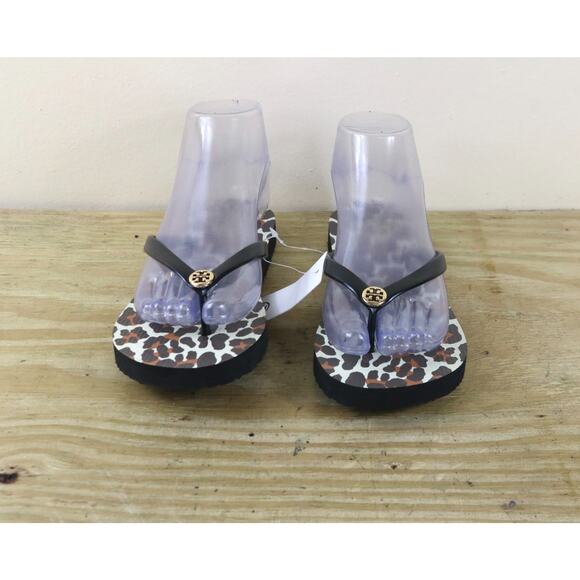 New Tory Burch Flip Flops 6M Animal Leopard Print Eva Thong Sandals Shoes - Picture 3 of 5